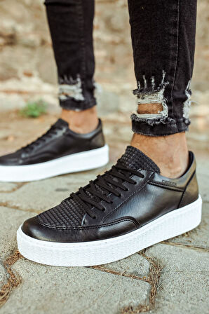 J017 Pyramid Ortopedik Taban Günlük Cilt Erkek Sneaker Spor Ayakkabı CBT Siyah