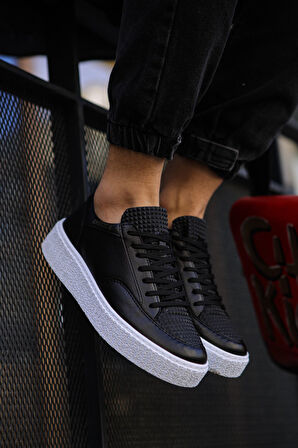 J017 Pyramid Ortopedik Taban Günlük Cilt Erkek Sneaker Spor Ayakkabı CBT Siyah