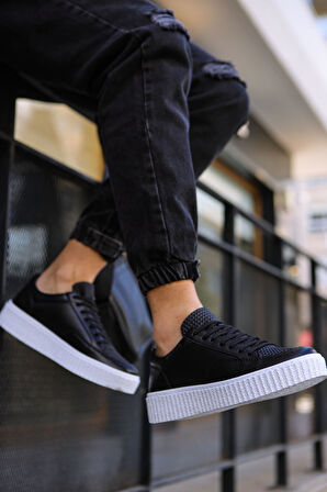 J017 Pyramid Ortopedik Taban Günlük Cilt Erkek Sneaker Spor Ayakkabı CBT Siyah
