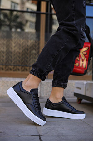 J017 Pyramid Ortopedik Taban Günlük Cilt Erkek Sneaker Spor Ayakkabı CBT Siyah