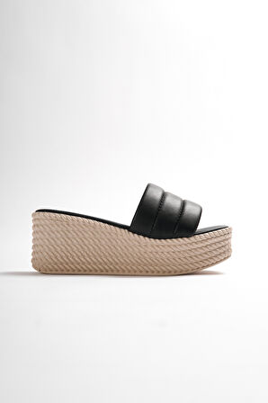 ADARA Yüksek/Kalın Ortopedik Taban Dolgu Topuklu Kadın Günlük Terlik KT Siyah