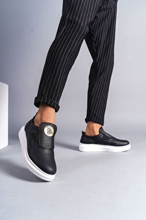 J161 Bağcıksız Lastikli Ortopedik Taban Erkek Sneaker Günlük Ayakkabı BT Siyah