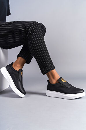 J161 Bağcıksız Lastikli Ortopedik Taban Erkek Sneaker Günlük Ayakkabı BT Siyah