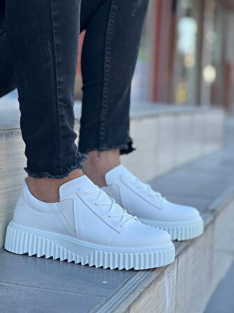 J-X502 Bağcıklı Ortopedik Taban Günlük Erkek Spor Sneaker Ayakkabı BT Beyaz