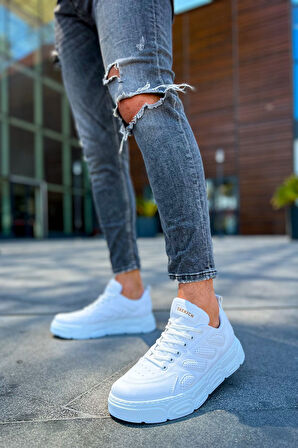 J105 Cronus Ortopedik Taban Günlük Cilt Erkek Sneaker Spor Ayakkabı CBT Beyaz