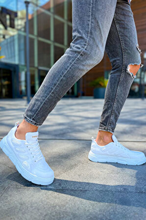 J105 Cronus Ortopedik Taban Günlük Cilt Erkek Sneaker Spor Ayakkabı CBT Beyaz