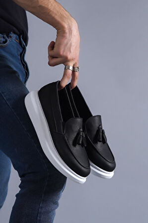 J818 Bağcıksız Ortopedik Taban Erkek Günlük Corcik Püsküllü Klasik Ayakkabı BT Siyah