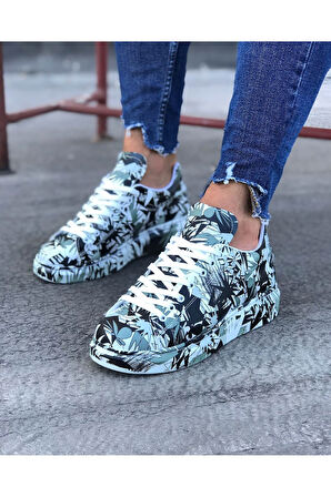 J501 Bağcıklı Siyah Renkli Baskılı Ortopedik Taban Erkek Sneaker Günlük Ayakkabı RT Çok Renkli