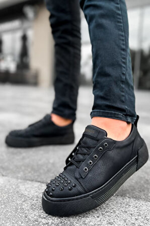 J169 Thorn Ortopedik Taban Günlük Cilt Erkek Sneaker Spor Ayakkabı CST Siyah