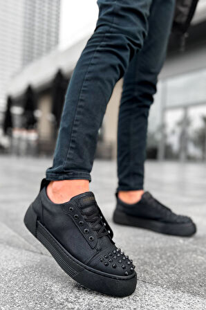 J169 Thorn Ortopedik Taban Günlük Cilt Erkek Sneaker Spor Ayakkabı CST Siyah