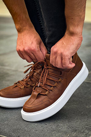 J159 Saturn Ortopedik Taban Günlük Cilt Erkek Sneaker Spor Ayakkabı CBT Taba