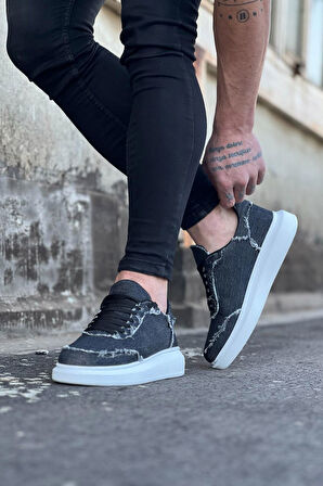 J018 Bağcıklı Ortopedik Taban Kot Kumaş Erkek Sneaker Günlük Ayakkabı BT Gri