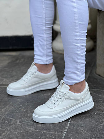 J006 Bağcıklı Ortopedik Taban Günlük Erkek Spor Sneaker Ayakkabı BT Beyaz