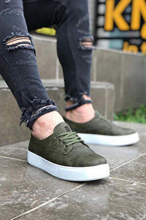 J077 Bağcıklı Ortopedik Taban Erkek Günlük Sneaker Spor Ayakkabı BT Haki