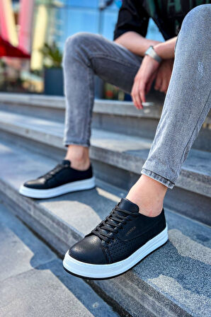 J043 Cowien Ortopedik Taban Günlük Cilt Erkek Sneaker Spor Ayakkabı CBT Siyah