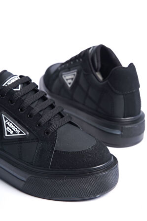 GRACE Bağcıklı Ortopedik Taban Desenli Kadın Sneaker Ayakkabı ST Siyah