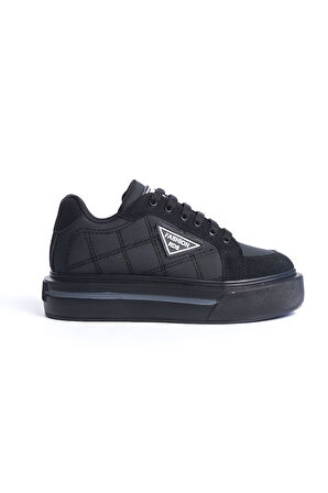 GRACE Bağcıklı Ortopedik Taban Desenli Kadın Sneaker Ayakkabı ST Siyah