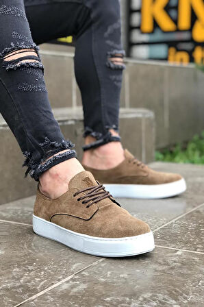 J077 Bağcıklı Ortopedik Taban Erkek Günlük Süet Sneaker Spor Ayakkabı BT Vizon