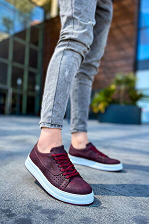 J043 Cowien Ortopedik Taban Günlük Cilt Erkek Sneaker Spor Ayakkabı CBT Bordo