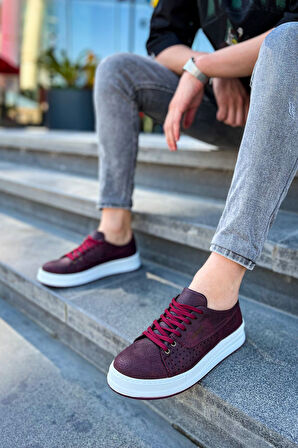 J043 Cowien Ortopedik Taban Günlük Cilt Erkek Sneaker Spor Ayakkabı CBT Bordo