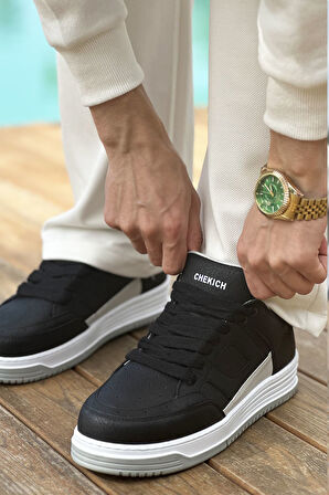 J2410 Avax Ortopedik Taban Günlük Cilt Erkek Sneaker Spor Ayakkabı CBT Siyah