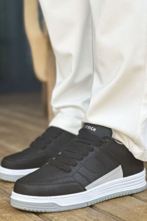 J2410 Avax Ortopedik Taban Günlük Cilt Erkek Sneaker Spor Ayakkabı CBT Siyah