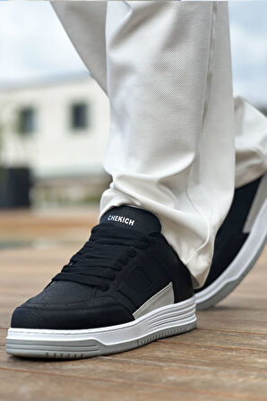 J2410 Avax Ortopedik Taban Günlük Cilt Erkek Sneaker Spor Ayakkabı CBT Siyah