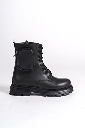 NYX Bağcıklı Fermuarlı Ortopedik Taban Suya ve Soğuğa Dayanıklı Çantalı Kadın Bot ST Siyah