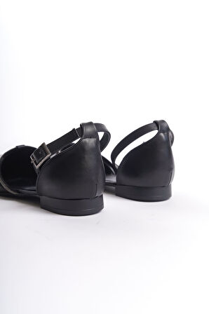 AURORA Tokalı Ortopedik Rahat Taban Taş Detaylı Kadın Babet Ayakkabı ST Siyah