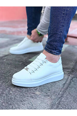 J08 Bağcıklı Ortopedik Taban Erkek Sneaker Günlük Ayakkabı BT Beyaz