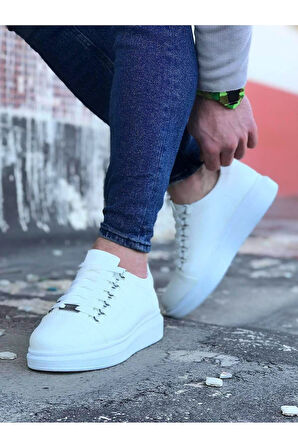 J08 Bağcıklı Ortopedik Taban Erkek Sneaker Günlük Ayakkabı BT Beyaz
