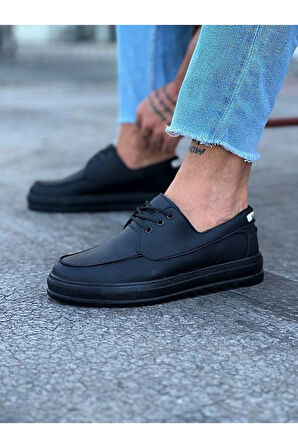 J506 Bağcıklı Ortopedik Taban Erkek Sneaker Günlük Ayakkabı ST Siyah