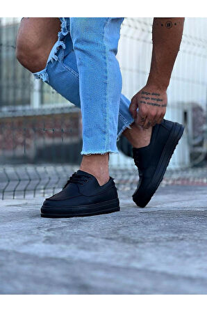 J506 Bağcıklı Ortopedik Taban Erkek Sneaker Günlük Ayakkabı ST Siyah