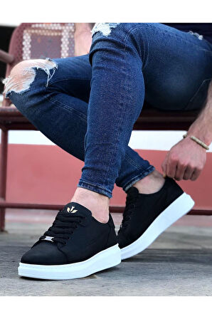 J028 Bağcıklı Ortopedik Taban Erkek Sneaker Günlük Ayakkabı BT Siyah