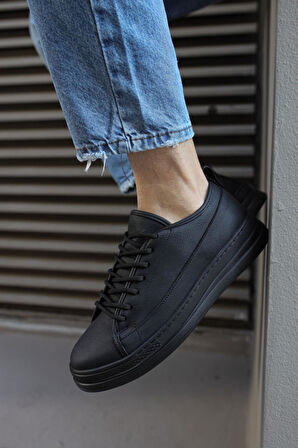 J010 Bağcıklı Ortopedik Taban Erkek Günlük Sneaker Spor Ayakkabı ST Siyah