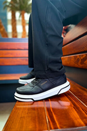 J075 Signature Ortopedik Taban Günlük Cilt Erkek Sneaker Spor Ayakkabı CBT Siyah