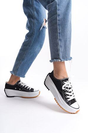 CLAIRE Bağcıklı Ortopedik Taban Kadın Sneaker Ayakkabı BT Siyah
