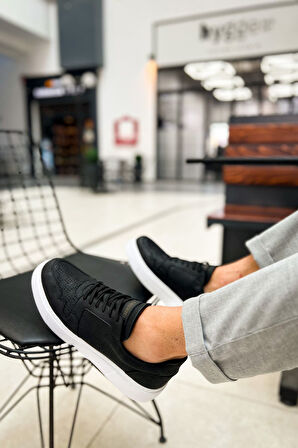 J153 Oxford Ortopedik Taban Günlük Cilt Erkek Sneaker Spor Ayakkabı CBT Siyah