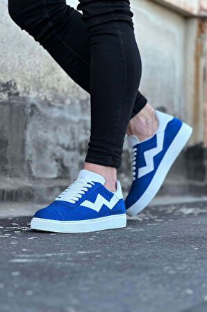 J160 Bağcıklı Ortopedik Taban Süet Erkek Sneaker Günlük Ayakkabı BT Mavi/Beyaz
