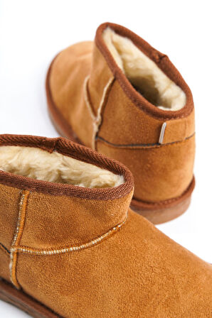 BLISS Bağcıksız Düz Taban İçi Kürklü Kısa Süet Kadın Bot TT Taba