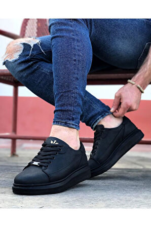 J028 Bağcıklı Ortopedik Taban Erkek Sneaker Günlük Ayakkabı ST Siyah