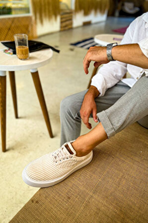 J173 Velluto Ortopedik Taban Günlük Kadife Erkek Klasik Ayakkabı KBT Beyaz