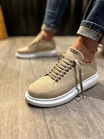 J814 Bağcıklı Ortopedik Taban Erkek Günlük Süet Sneaker Spor Ayakkabı BT Vizon