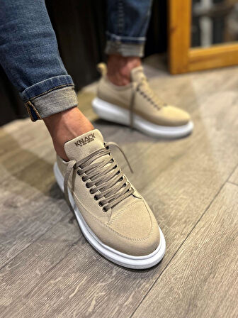 J814 Bağcıklı Ortopedik Taban Erkek Günlük Süet Sneaker Spor Ayakkabı BT Vizon