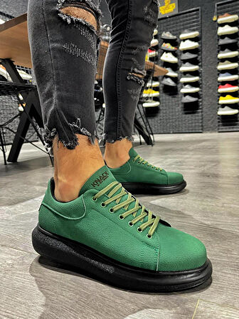 J045 Bağcıklı Ortopedik Taban Günlük Erkek Spor Sneaker Ayakkabı ST Yeşil