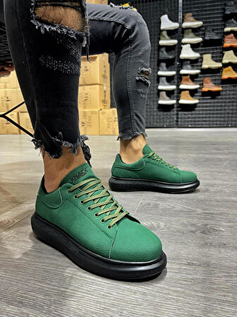 J045 Bağcıklı Ortopedik Taban Günlük Erkek Spor Sneaker Ayakkabı ST Yeşil