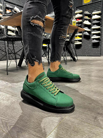 J045 Bağcıklı Ortopedik Taban Günlük Erkek Spor Sneaker Ayakkabı ST Yeşil