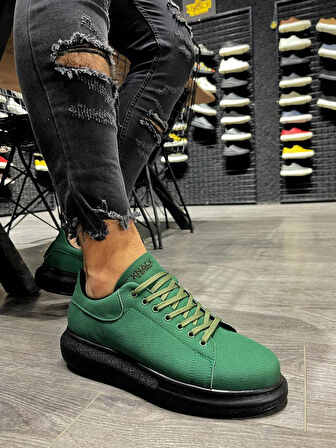 J045 Bağcıklı Ortopedik Taban Günlük Erkek Spor Sneaker Ayakkabı ST Yeşil