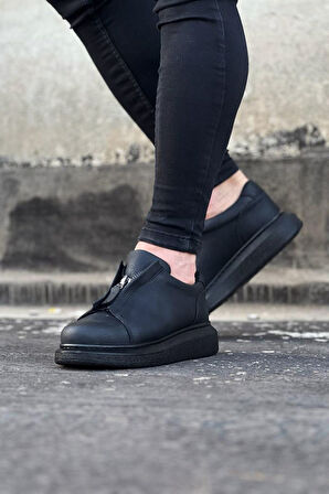 J010 Bağcıksız Fermuarlı Ortopedik Taban Erkek Sneaker Günlük Ayakkabı ST Siyah