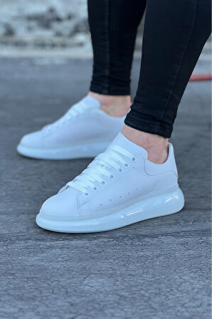 J095 Bağcıklı Ortopedik Taban Erkek Sneaker Günlük Ayakkabı BT Beyaz